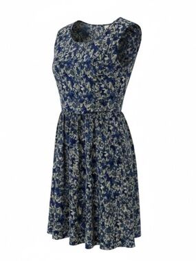 Barneys New York Printed Dress with Pleated Detail, Size Large (fits U.S. 8-10)